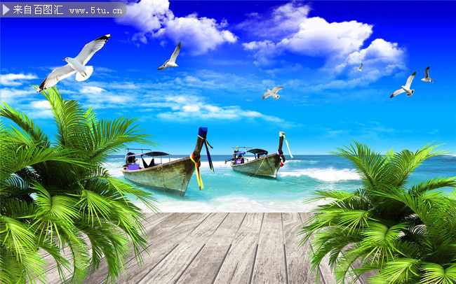 海滩椰树风情电视背景墙图片-原创设计素材交易-百图汇设计素材