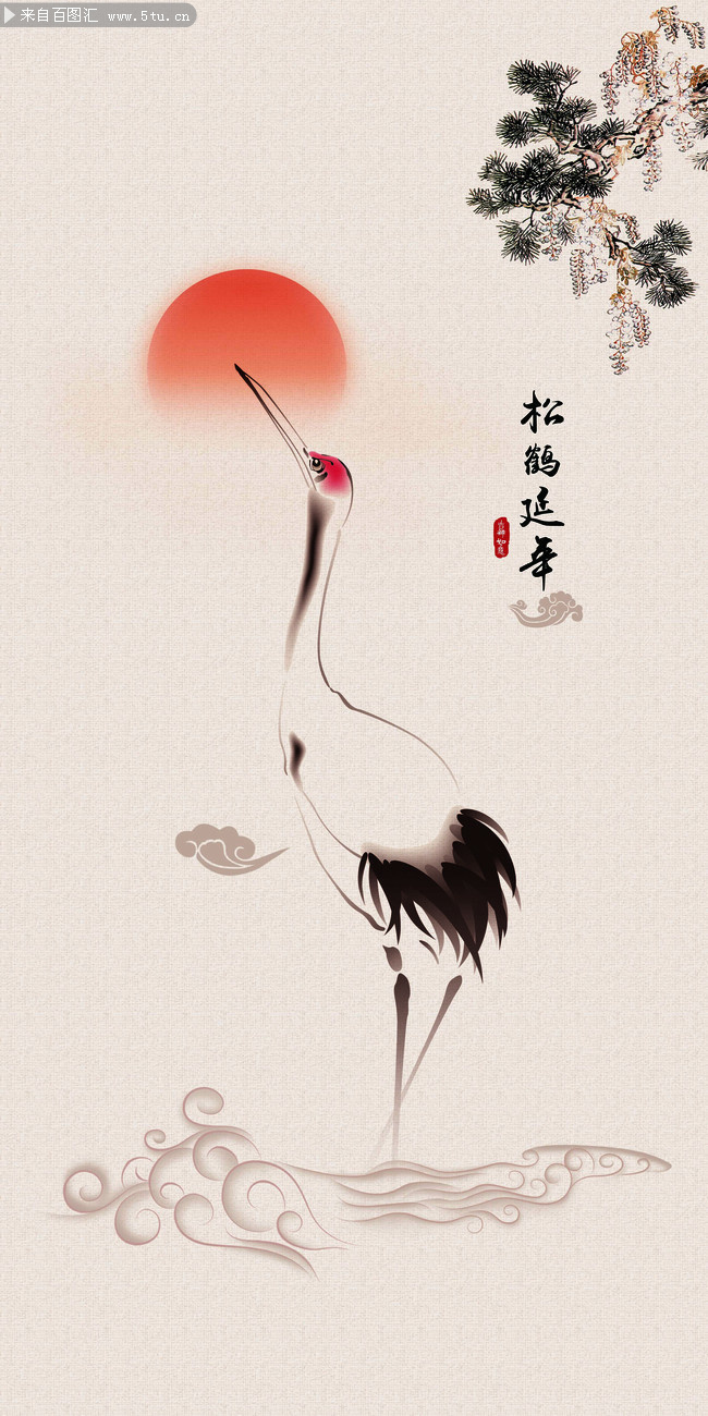 水墨仙鹤壁画-原创设计素材交易-百图汇设计素材
