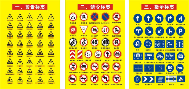 驾校警告标志禁令标志挂图