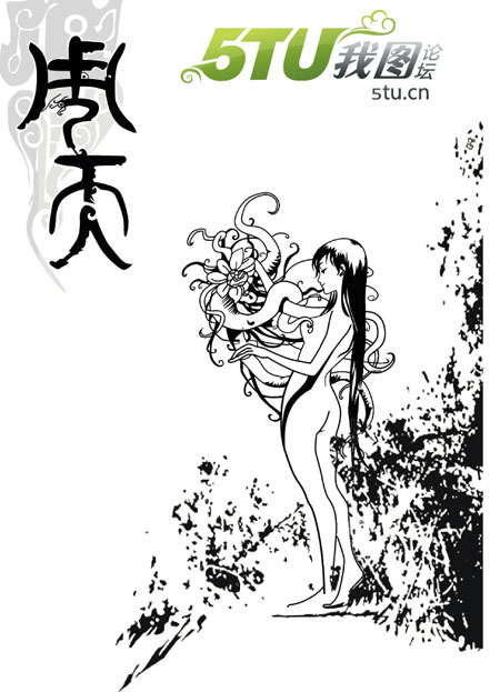 身材娇小的线描裸体mm插画