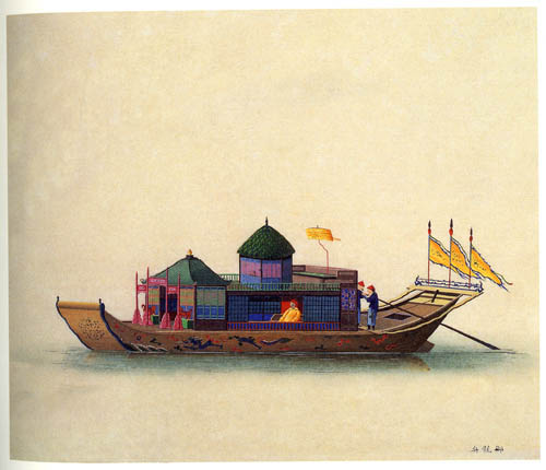 中国传统水彩画羊城风物各行各业贸易船舶