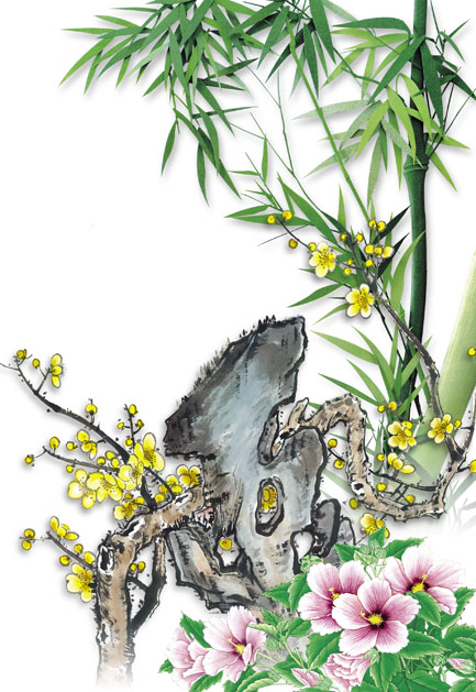 7幅漂亮的中国工笔画梅兰竹菊psd分层素材2065x3000300dpi7p