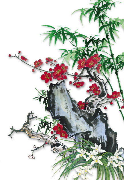 7幅漂亮的中国工笔画梅兰竹菊psd分层素材2065x3000300dpi7p