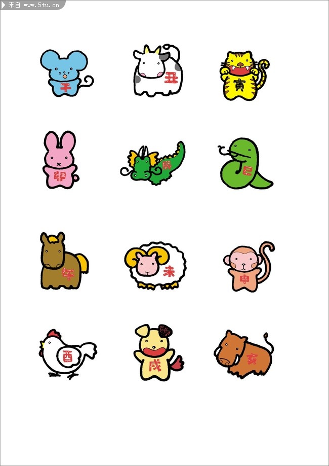 十二生肖剪纸矢量图
