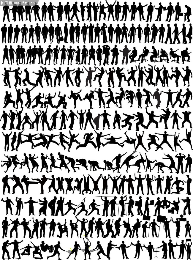各种动作人物剪影矢量素材