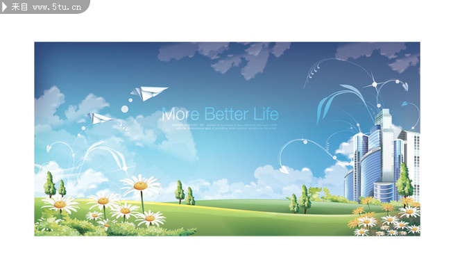 韩国清新绿色春天风景矢量图-矢量素材-百图汇设计素材