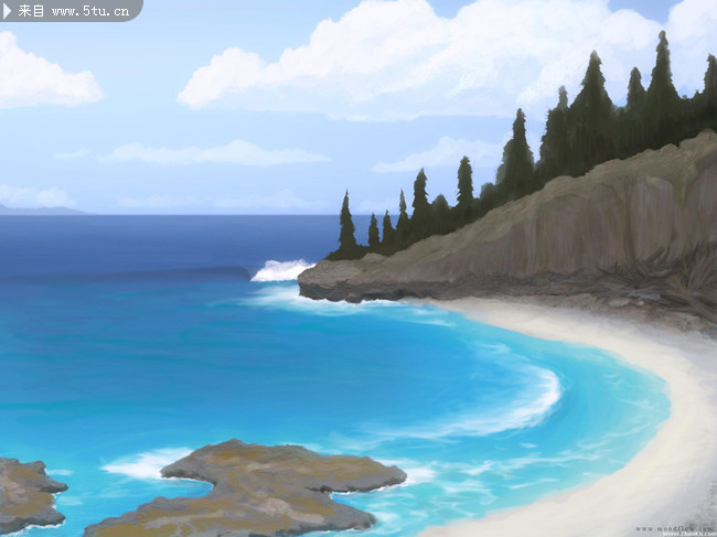 海边图片手绘作品