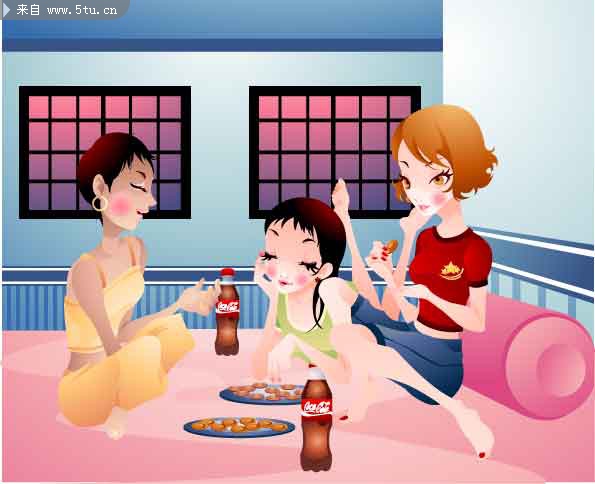 卡通时尚女孩美容聚会野餐等场景精选插画