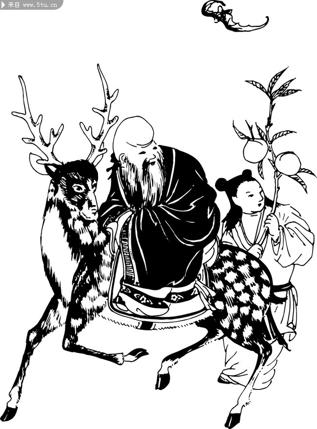 传统贺寿,祝福素材,高清素描福寿图