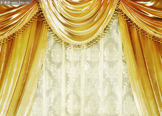 金色古典窗帘幕布图片