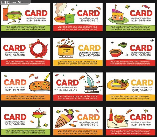 可爱卡通风格食品饮品卡片矢量素材