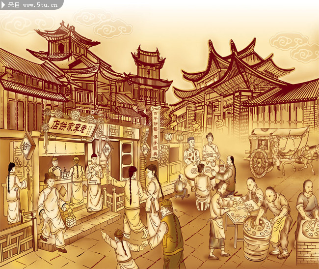 古代饼屋人物插画 饼店招牌素材-psd素材-百图汇设计素材