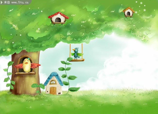 唯美儿童相册背景 快乐森林里的树屋