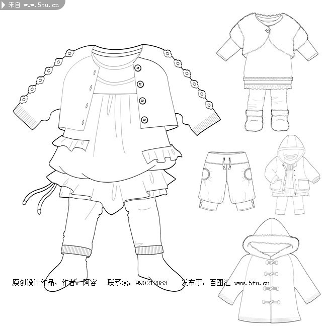 儿童服饰设计稿手绘小孩服装模板