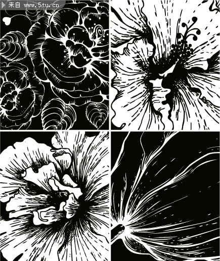 版画花朵矢量 移门图案