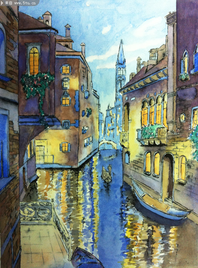 水乡威尼斯水彩