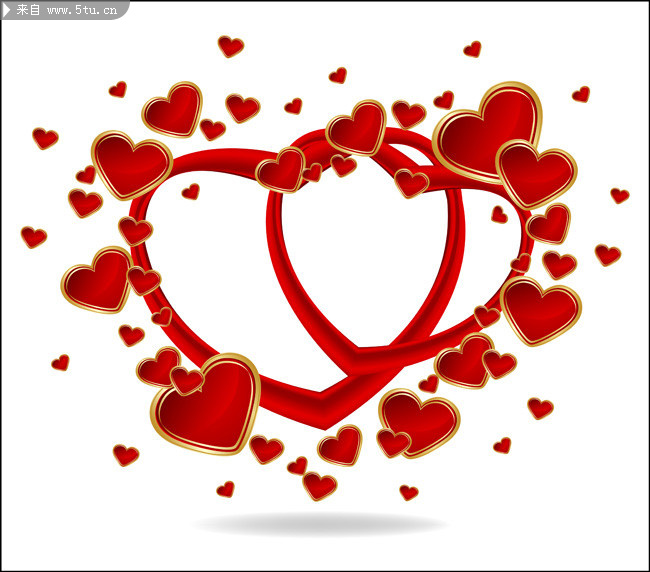 缤纷红色爱心设计矢量图,心型边框,金边红心,心形,浪漫爱心图片素材