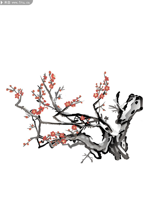 中国古典梅花水墨画矢量素材