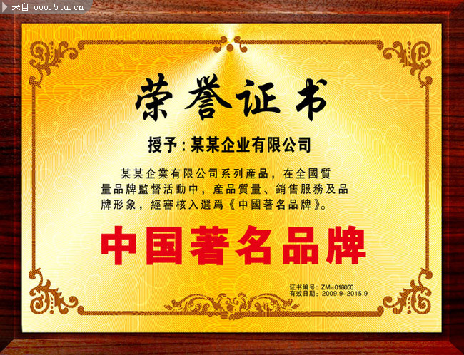 03 中国品牌奖 荣誉证 书模板