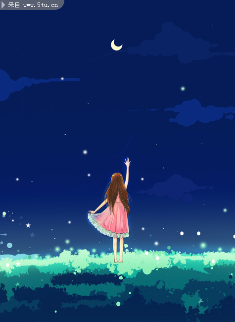 图片素材内容:  望星少女 漫画 底图 夜空 少女 星星 风景漫画 堵漫