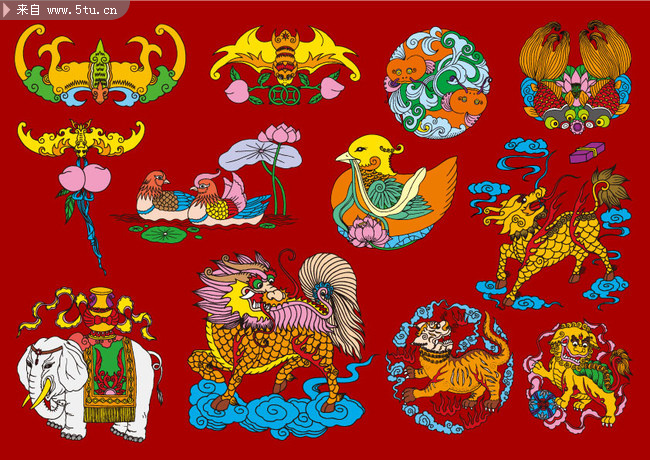 传统吉祥动物图案矢量素材