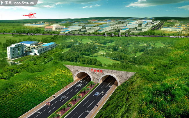 隧道鸟瞰效果图高清图片素材