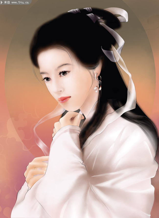 腼腆古典美女插画图片-PSD素材-百图汇设计素材