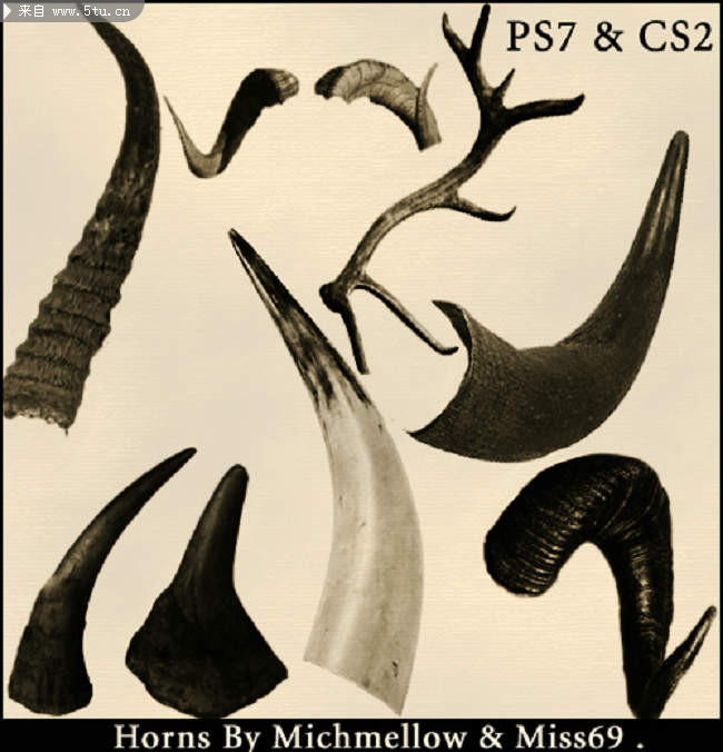 3套动物魔鬼之角ps笔刷合集-笔刷滤镜插件软件-百图汇设计素材