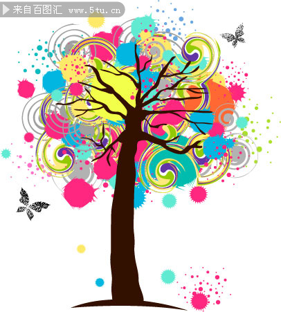 手绘彩色树木矢量素材