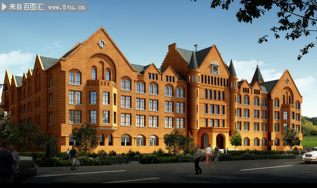 建筑效果图 英伦式学校效果图片
