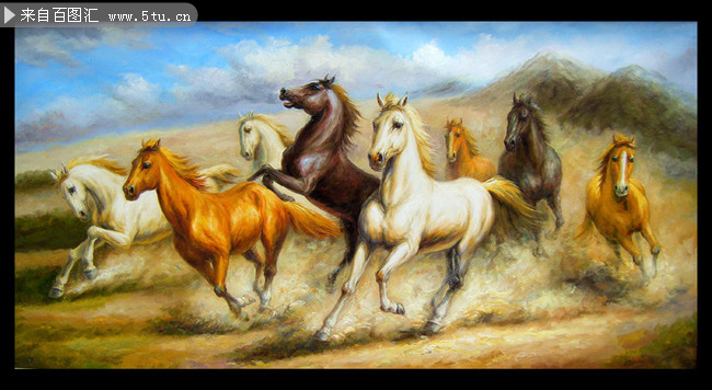 八骏图油画素材