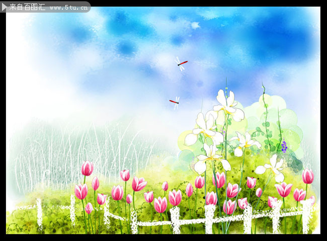 彩绘春天风景图片素材