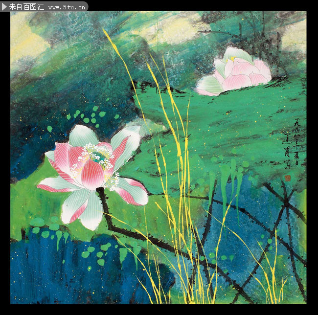 中国风彩绘荷花图片