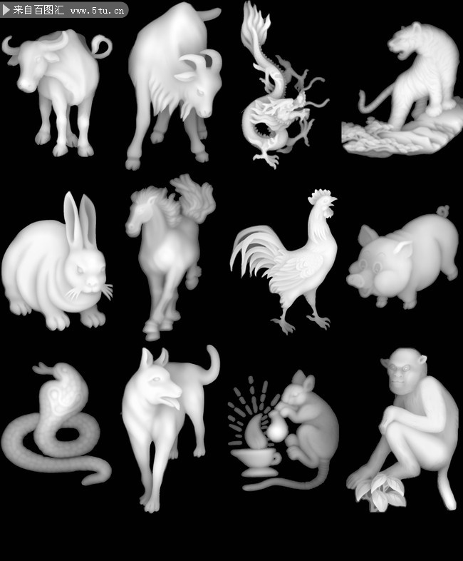 12生肖浮雕黑白图片素材